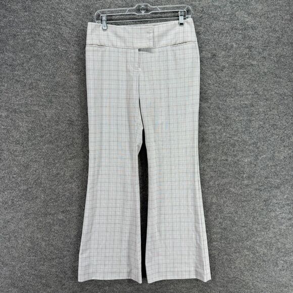 Express Dress Pants Women 4 Gray Plaid Mid Rise Flat Front Flared Publicist - Picture 1 of 9